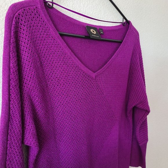 Amber Sun Wool Blend V-Neck Sweater Purple Women's Size S - Picture 2 of 7